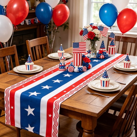 American Themed Independence Day Tablecloth - Flag & Star Patterns, Durable Cotton Fabric, Wrinkle-Resistant, Easy to Clean, Perfect for Dining Table, Party, Home & Coffee Table Decoration.