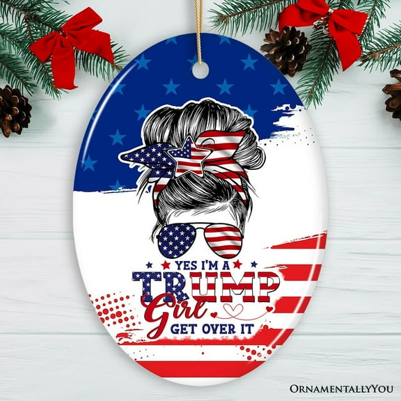 Trump Girl America Themed Ornament, Patriotic Women for Christmas Decor