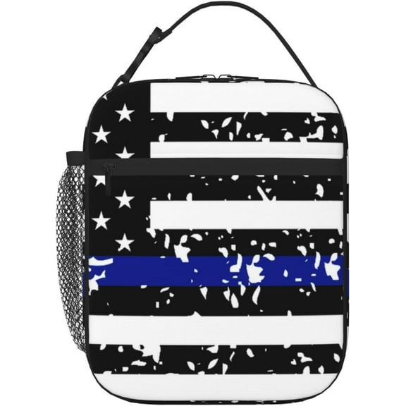American Thin Blue Line Flag Police Pattern Black Lunch Box Reusable Insulated Bag Containers