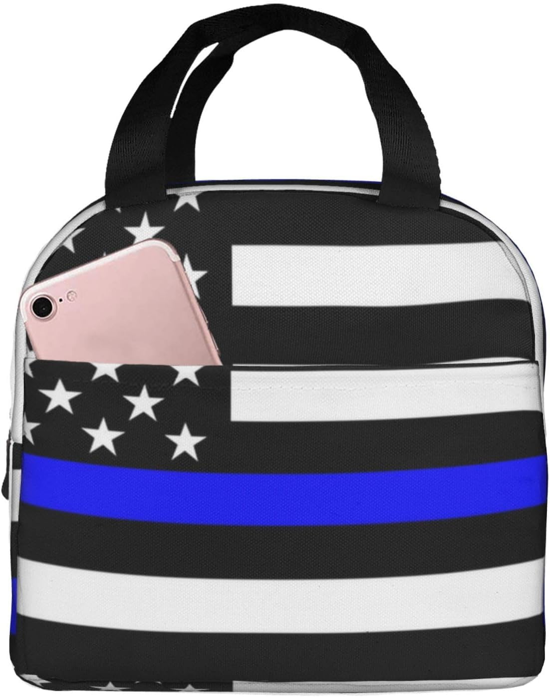 American Thin Blue Line Flag Police Pattern Black Lunch Tote Bag For ...
