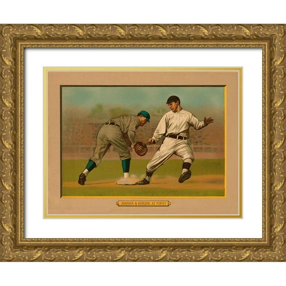 American Tobacco Company 14x12 Gold Ornate Wood Framed with Double Matting Museum Art Print Titled - Jordan and Herzog at First