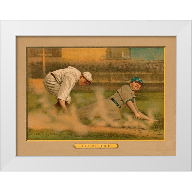 American Tobacco Company 14x12 White Modern Wood Framed Museum Art Print  Titled - Out at Third, Baseball Card