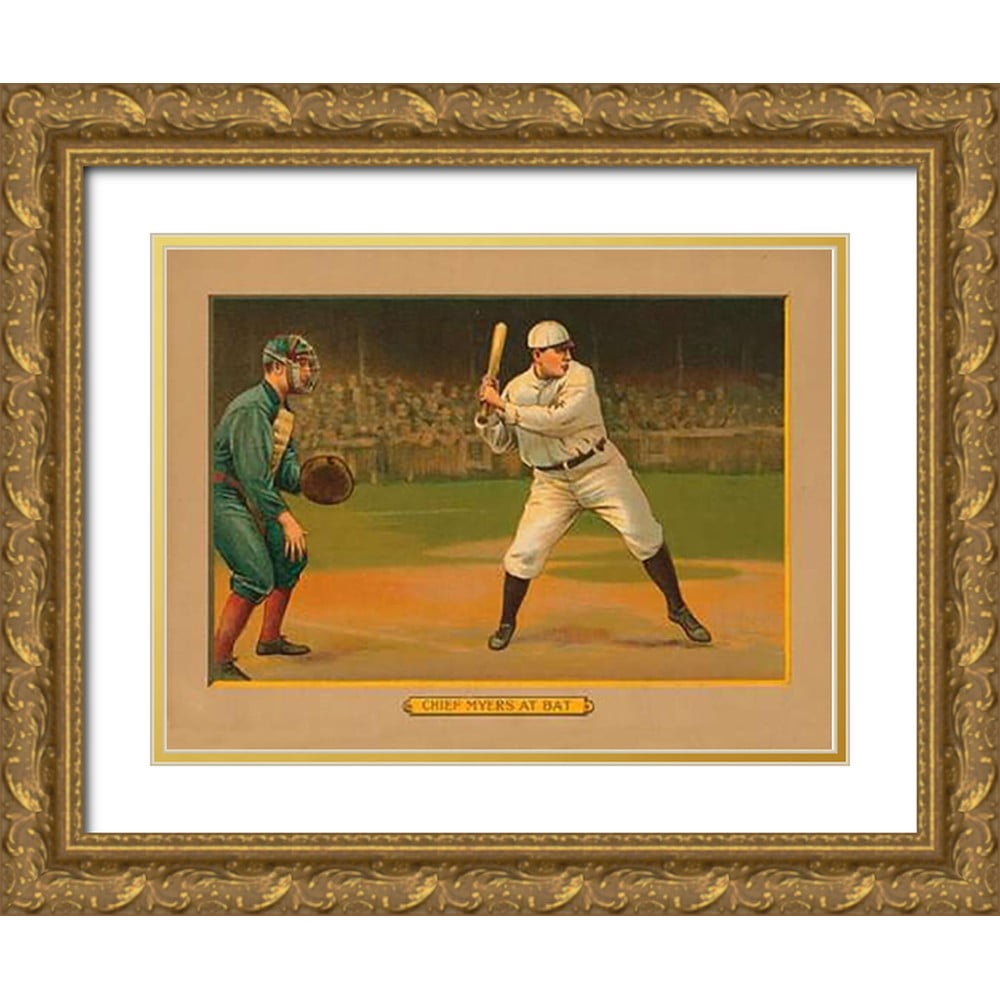 American Tobacco Company 18x15 Black Ornate Wood Framed with Double Matting  Museum Art Print Titled - Chief Myers at Bat, Baseball Card, 1911