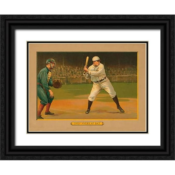 American Tobacco Company 24x19 Black Ornate Wood Framed with Double Matting Museum Art Print Titled - Chief Myers at Bat, Baseball Card, 1911