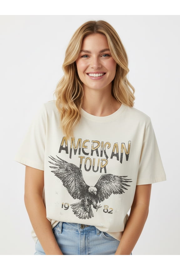 Women's Vintage Inspired Band Tour Graphic Tee with Short Sleeves, Sizes XXS-XXL