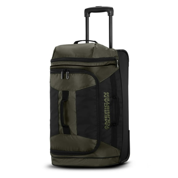 American Tourister 22-Inch Carry On Wheeled Travel Duffel Bag with Drop Bottom, Moss Green