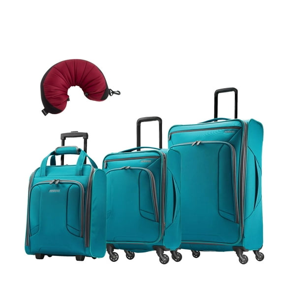 American Tourister 4 KIX 4 Piece Bundle | 21", 28", Rolling Tote, Travel Pillow