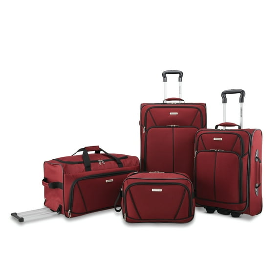 American Tourister 4 Piece Softside Luggage Set, Red