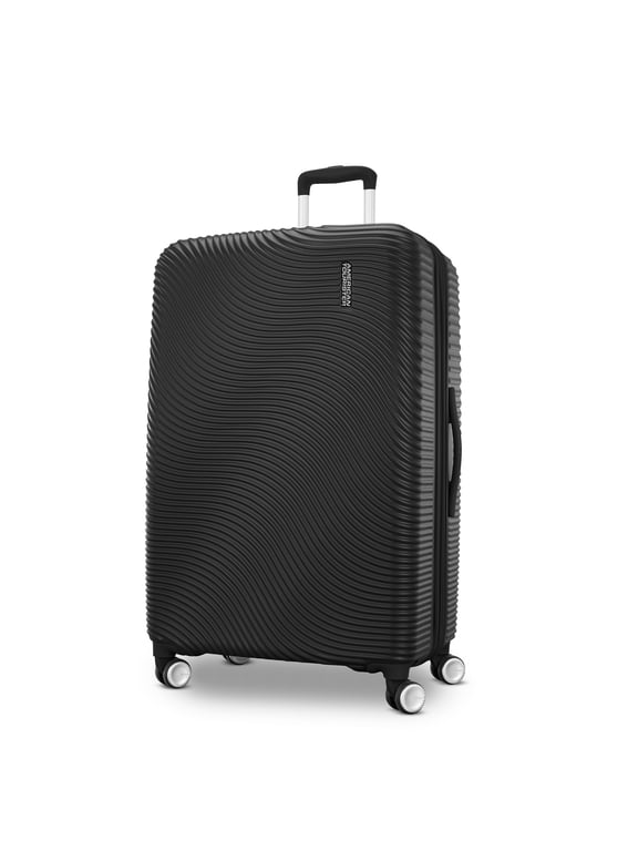 Color Waves Large Checked Expandable Luggage Suitcase with Spinner Wheels, Black