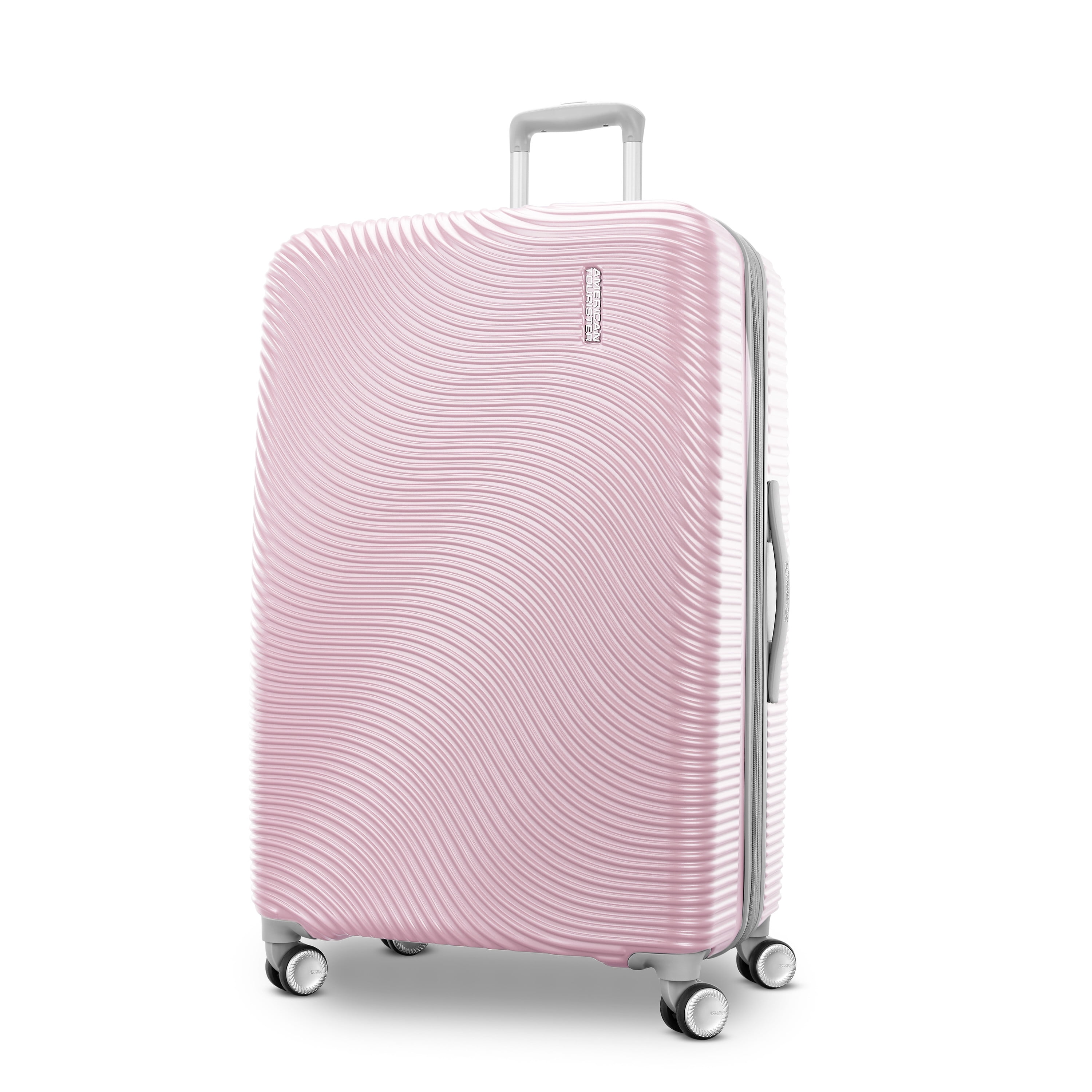 American Tourister Color Waves Large Checked Expandable Luggage Suitcase with Spinner Wheels, Light Pink