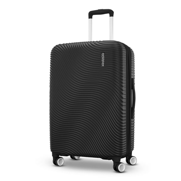 American Tourister Color Waves Medium Checked Expandable Luggage Suitcase with Spinner Wheels, Black