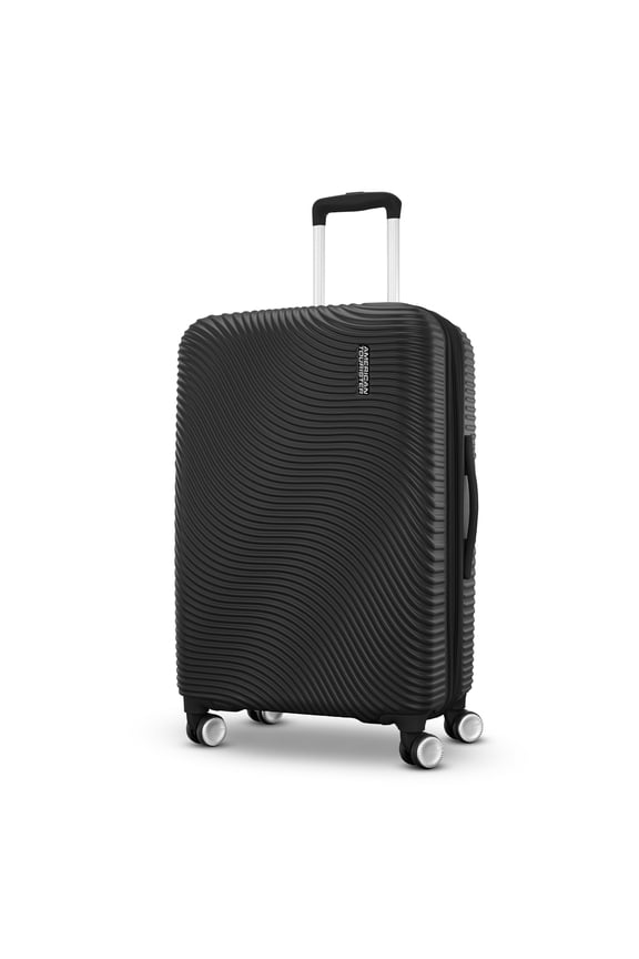 Color Waves Medium Checked Expandable Luggage Suitcase with Spinner Wheels, Black