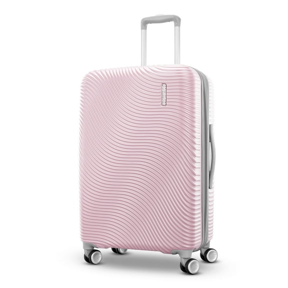American Tourister Color Waves Medium Checked Expandable Luggage Suitcase with Spinner Wheels, Light Pink