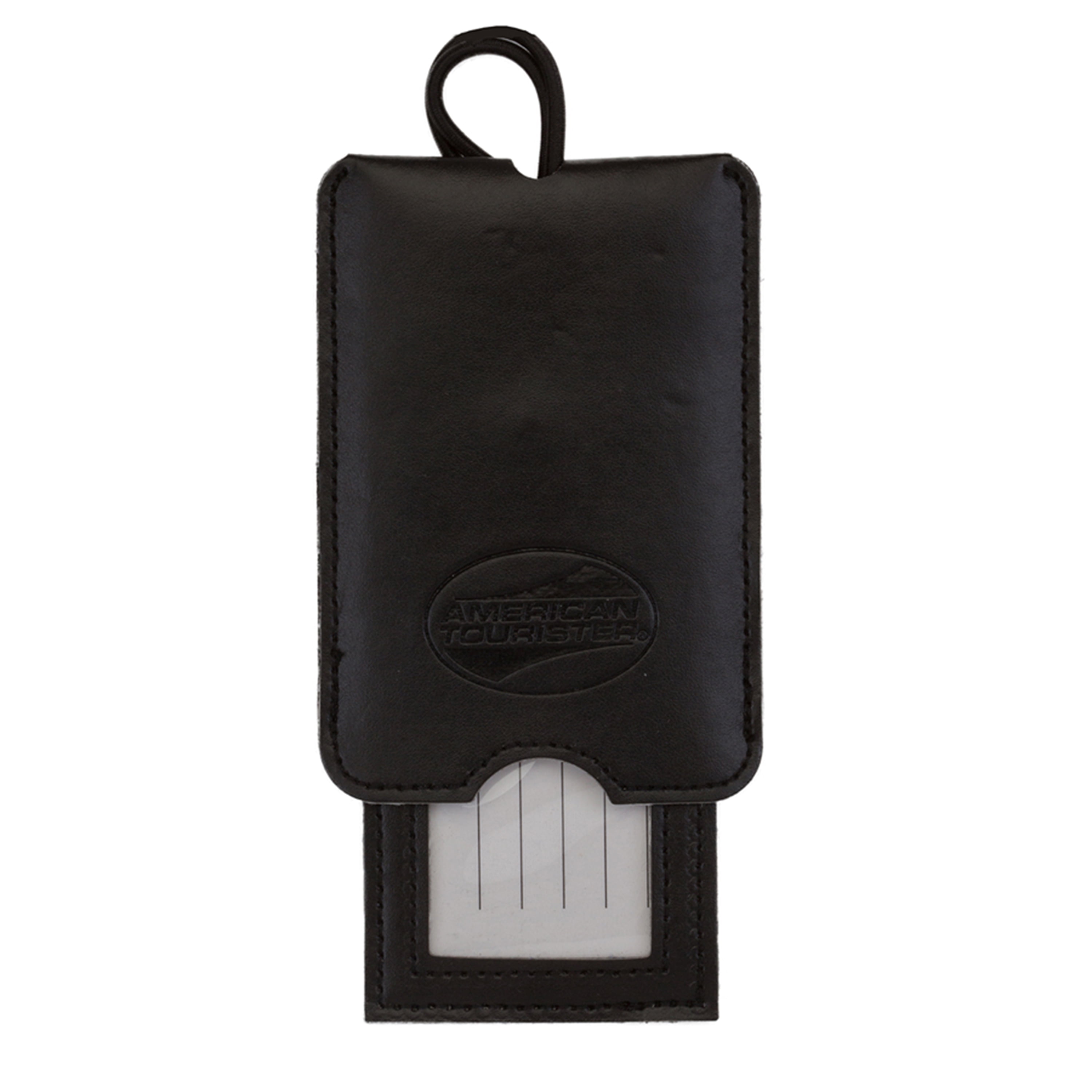 American Tourister Luggage Tag Black Leather Tag