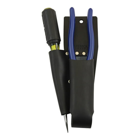 American Tradesman 714BK - Top Grain Black Leather Lineman's Pliers and Screwdriver Holder Tool Pouch
