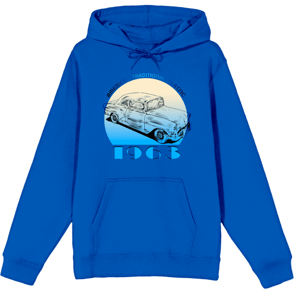 American Traditional 1963 Classic Car Adult Blue Long Sleeve Hoodie-3XL