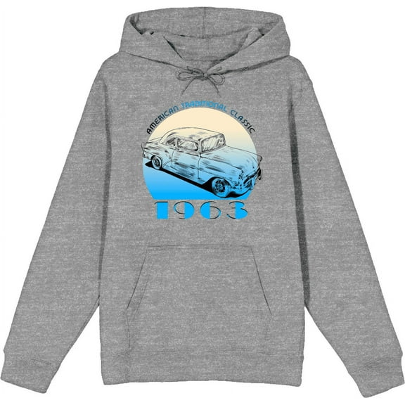 American Traditional 1963 Classic Car Adult Heather Gray Long Sleeve Hoodie-Medium
