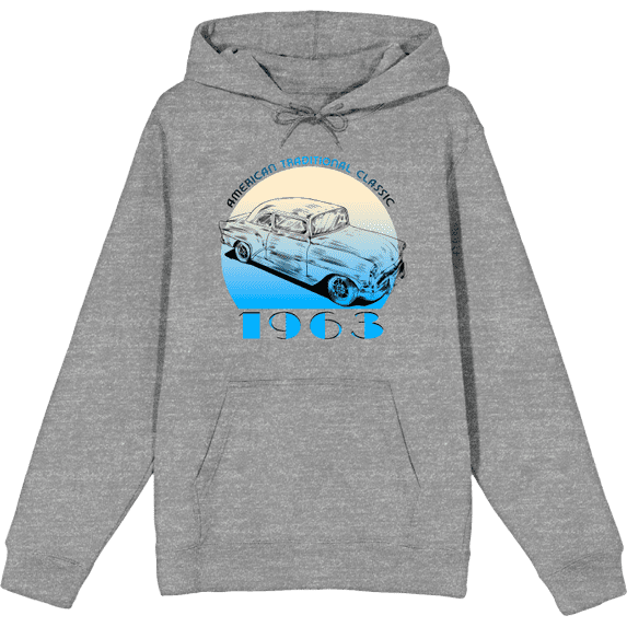 American Traditional 1963 Classic Car Adult Heather Gray Long Sleeve Hoodie-Medium