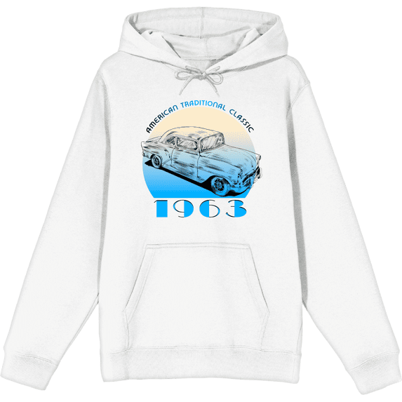 American Traditional 1963 Classic Car Adult White Long Sleeve Hoodie-Medium