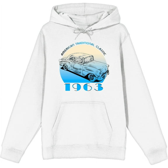 American Traditional 1963 Classic Car Adult White Long Sleeve Hoodie-XL