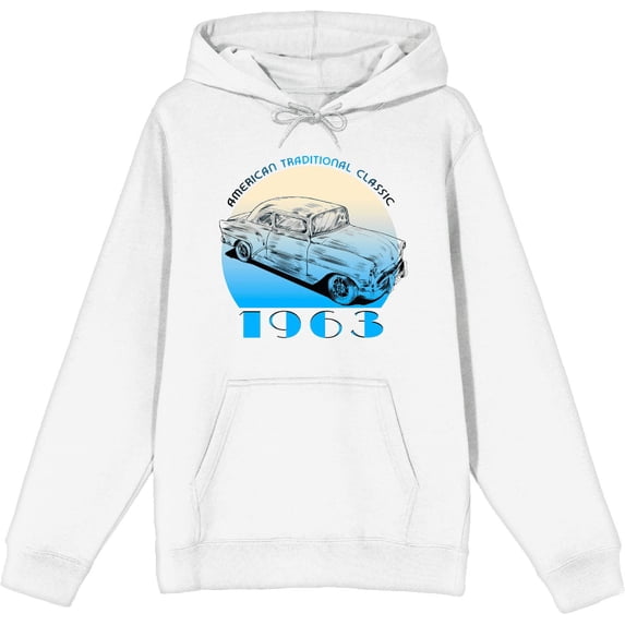 American Traditional 1963 Classic Car Adult White Long Sleeve Hoodie-XS