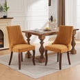 thumbnail image 1 of Set of 2 American Traditional Yellow High-Back Upholstered Linen Dining Chairs with Solid Wood Legs, 1 of 9