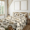 thumbnail image 1 of Ambesonne American Traditional Fitted & Flat Sheet with Shams 4 Pcs Set, Vintage Moth, Full, Camel Cream Charcoal Grey, 1 of 1