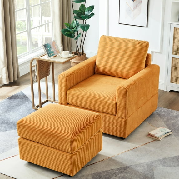 American Traditional Yellow Corduroy Chair, Comfy Living Room Accent Adjustable Modern Sectional Chair With , , And Washable