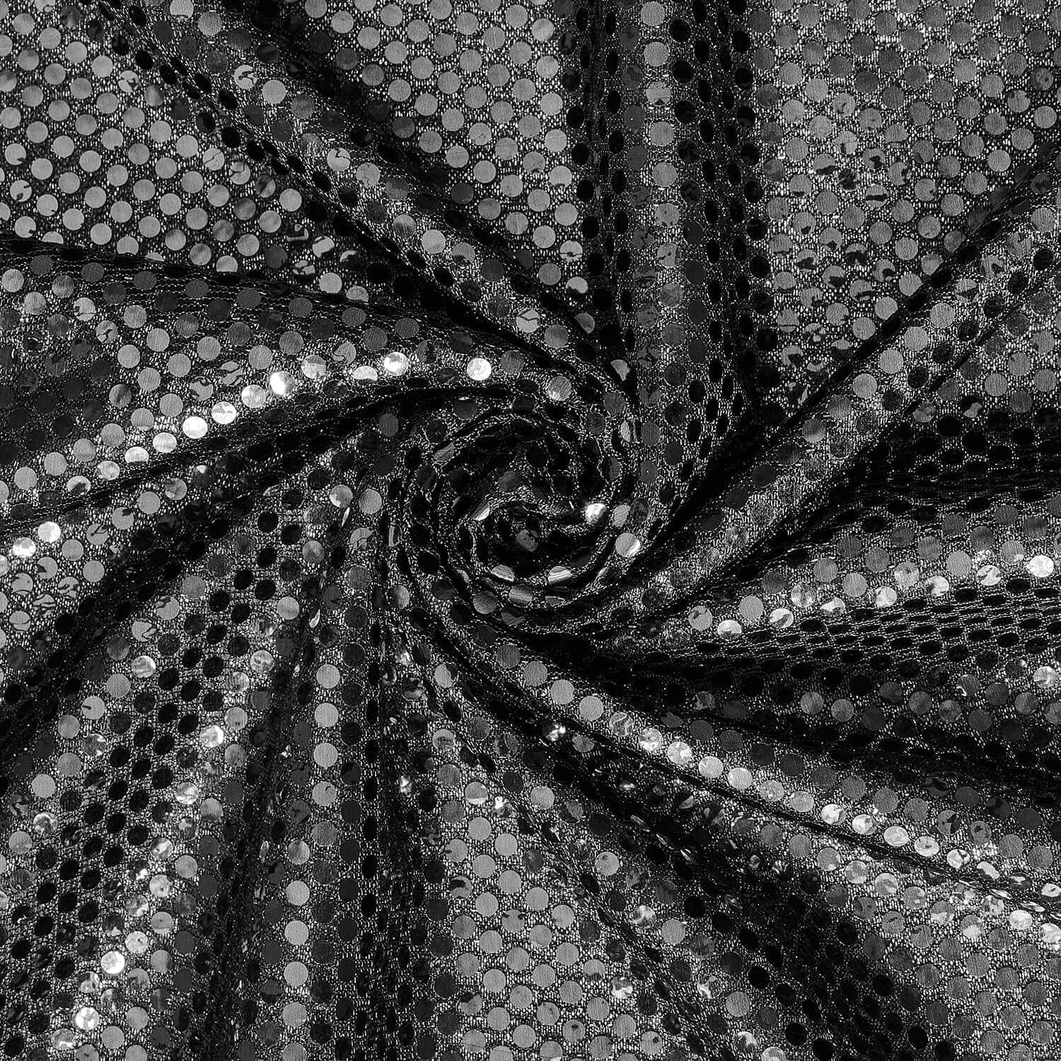 American Trans Circle Knit Confetti Dot Sequins 43/44" Polyester PET Sheer Lightweight Fabric For Costumes, Dancewear, Party Dresses, & More (Black / Black, 10 Yards)