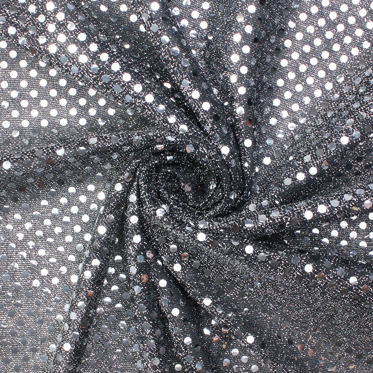 American Trans Circle Knit Confetti Dot Sequins 43/44" Polyester PET Sheer Lightweight Fabric For Costumes, Dancewear, Party Dresses, & More (Charcoal / Silver, 1 Yard)