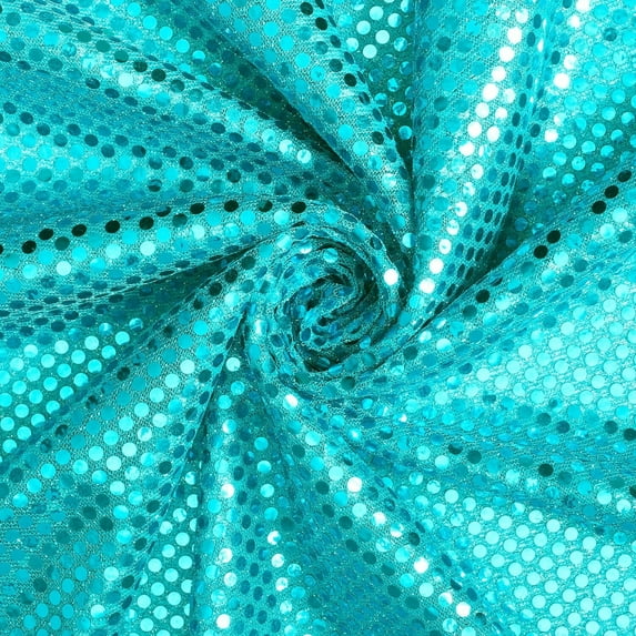 American Trans Circle Knit Confetti Dot Sequins 43/44" Polyester PET Sheer Lightweight Fabric For Costumes, Dancewear, Party Dresses, & More (Turquoise / Turquoise, 10 Yards)