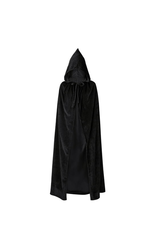 Adults Hooded Cloak Plus Size Velvet Halloween Cape for Women Black 170cm