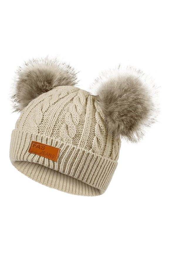 Baby Beanie Double Pom Pom Hat Kid Toddler Beanies Knit Baby Girl Winter Hat Caps for Baby Boys Girls 1 Pack Khaki
