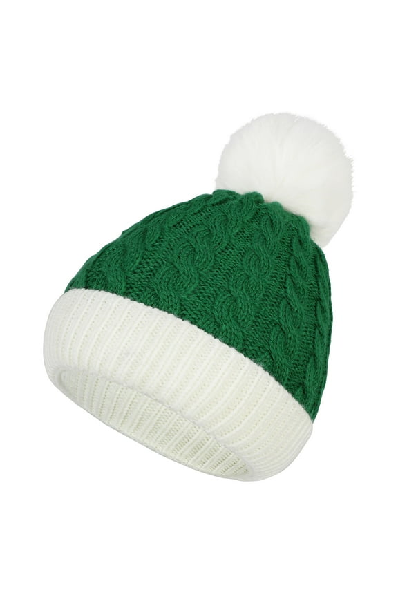Baby Beanie Double Pom Pom Hat Kid Toddler Beanies Knit Baby Girl Winter Hat Caps for Baby Boys Girls 1 Pack White Green