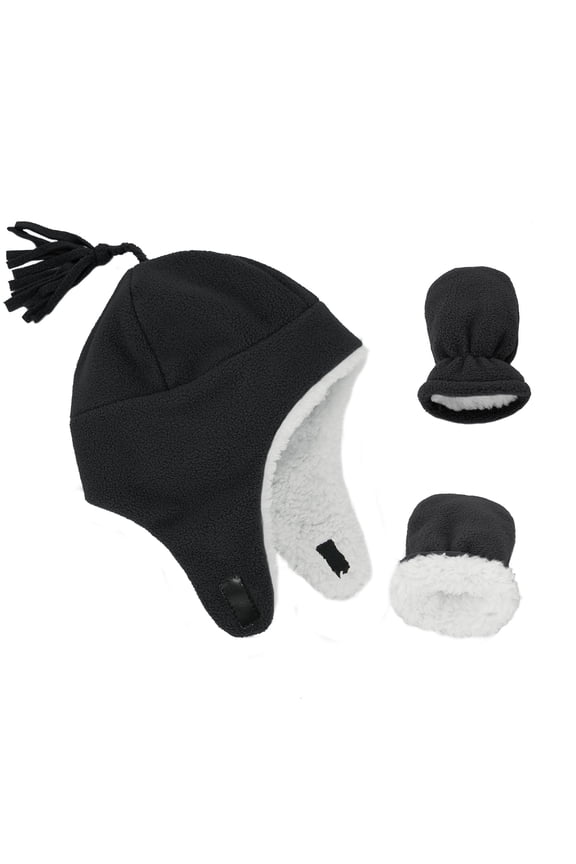 Baby Boy Winter Hat and Mitten Set Baby Girl Hats Toddler Winter Hat Sherpa Lined Fleece Earflap Beanie for Girls Boys Black M