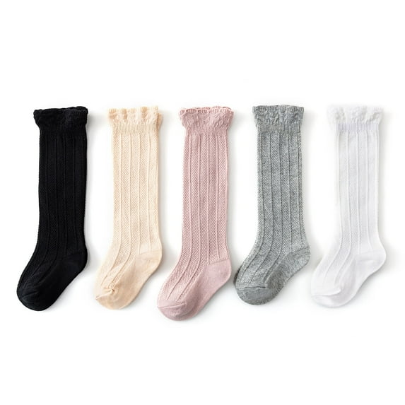 American Trends Baby Girls Boys Uniform Knee High Socks Tube Ruffled Stockings Infants and Toddlers Long Unisex Socks Tights Baby 5 Pack Colorful A S
