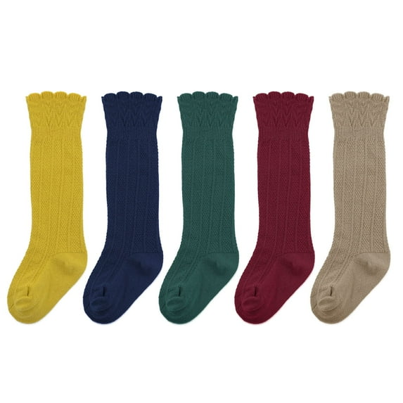 American Trends Baby Girls Boys Uniform Knee High Socks Tube Ruffled Stockings Infants and Toddlers Long Unisex Socks Tights Baby 5 Pack Colorful C S