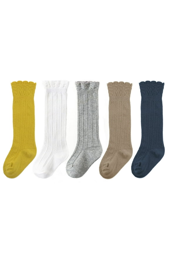 Baby Girls Boys Uniform Knee High Socks Tube Ruffled Stockings Infants and Toddlers Long Unisex Socks Tights Baby 5 Pack Colorful D S