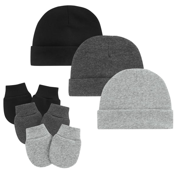 American Trends Baby Hats 0-6 Months Toddler Hat and Mittens for Newborn Baby Girls Baby Beanie Cotton Cap Black; Black Grey; Grey 0-6 Months