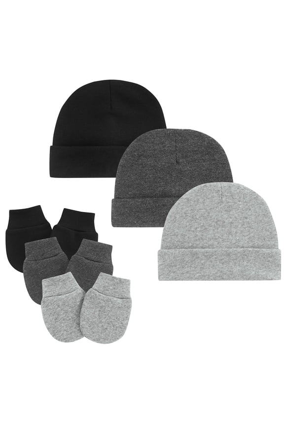 Baby Hats 0-6 Months Toddler Hat and Mittens for Newborn Baby Girls Baby Beanie Cotton Cap Black; Black Grey; Grey 0-6 Months