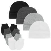 Baby Hats 0-6 Months Toddler Hat and Mittens for Newborn Baby Girls Baby Beanie Cotton Cap Black; Black Grey; Grey; White 0-6 Months