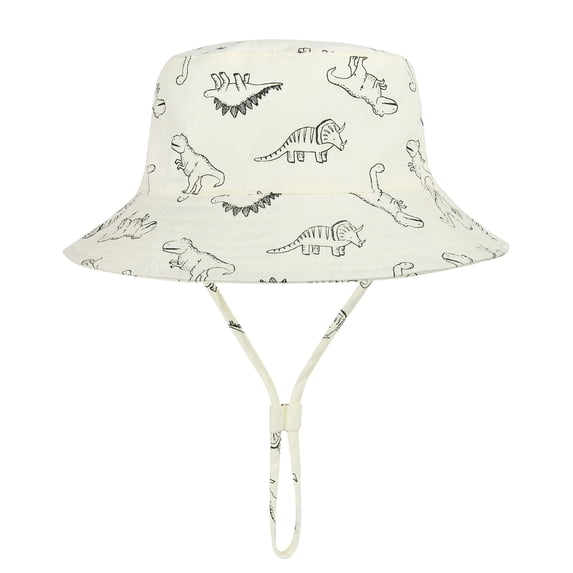 American Trends Baby Sun Hat UPF 50+ Sun Protection Summer Beach Hat Cute Baby Bucket Hat Wide Brim Toddler Sun Hats for Boys Girls Beige Dinosaur XL