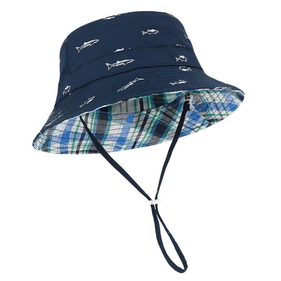 Ponceau Baby Sun Hat UPF 50 Sun Protection Summer Beach Hat Cute Baby Bucket Hat Wide Brim Toddler Sun Hats for Boys Girls Navy Fish M