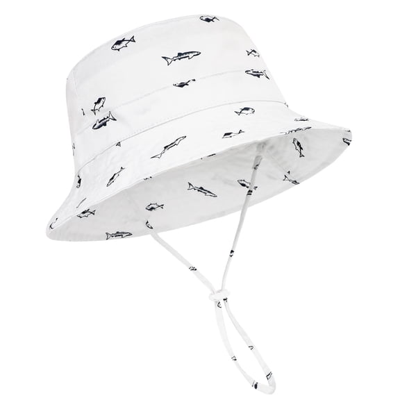 Ponceau Baby Sun Hat UPF 50 Sun Protection Summer Beach Hat Cute Baby Bucket Hat Wide Brim Toddler Sun Hats for Boys Girls White Fish S