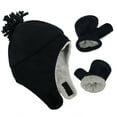 thumbnail image 1 of American Trends Baby Toddler Winter Hat and Glove Set Sherpa Lined Warm Fleece Earflap Beanie Hat Toddler Kids Winter Hat for Boys Girls Solid Black 4-7T, 1 of 6