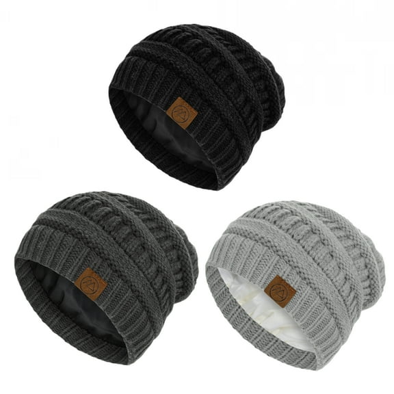 American Trends Beanies Warm Winter Beanie for Women Knit Hats for Women Thick Soft Hat Slouchy Cap Winter Hat for Women Black & Dark Grey & Light Grey