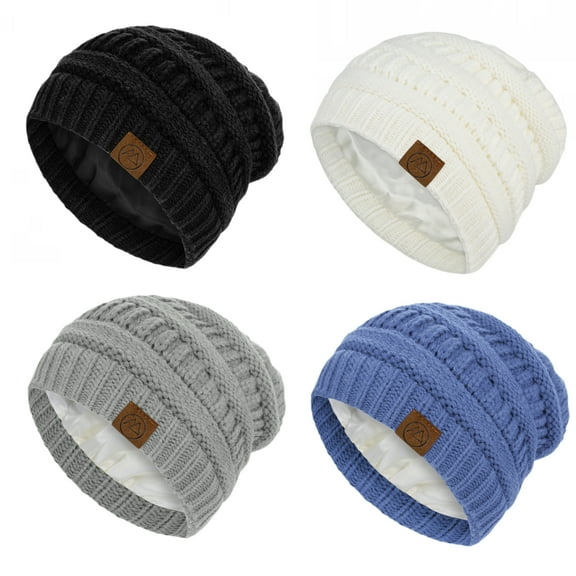 American Trends Beanies Warm Winter Beanie for Women Knit Hats for Women Thick Soft Hat Slouchy Cap Winter Hat for Women Black & White & Light Grey & Blue