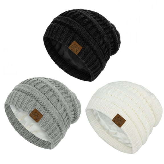 American Trends Beanies Warm Winter Beanie for Women Knit Hats for Women Thick Soft Hat Slouchy Cap Winter Hat for Women Black & Light Grey & White