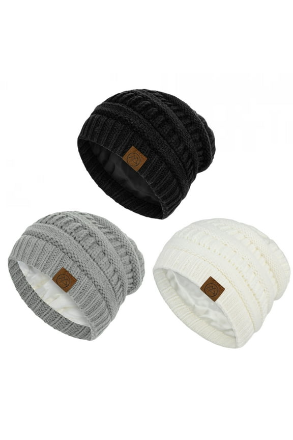 Beanies Warm Winter Beanie for Women Knit Hats for Women Thick Soft Hat Slouchy Cap Winter Hat for Women Black & Light Grey & White