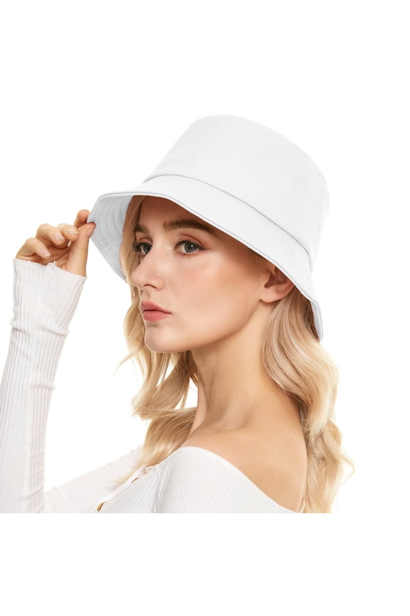 Bucket Hat for Women Men Sun Hat with UV Protection for Outdoor Sports Beach Packable Summer Hats for Women White